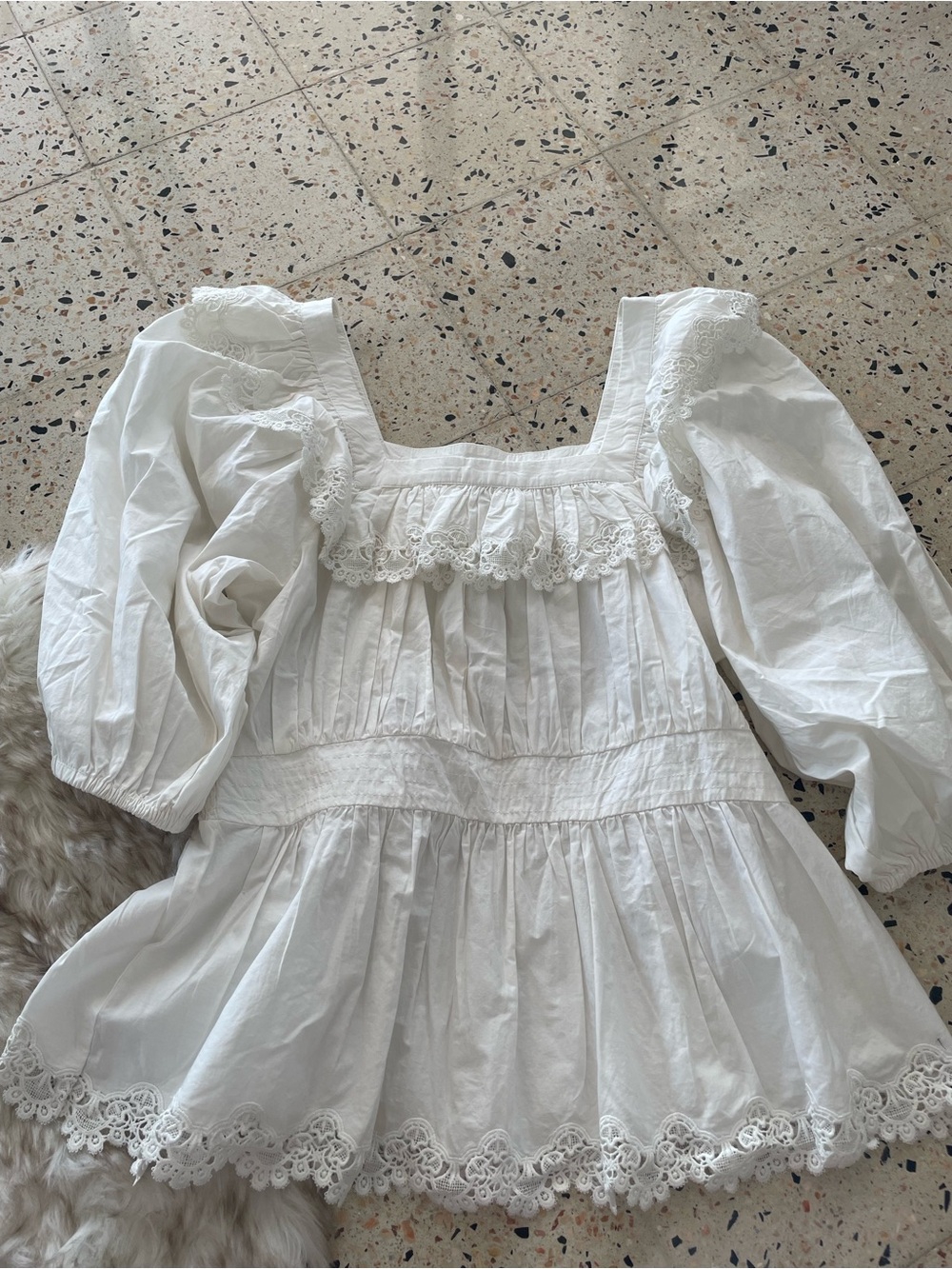 Maeve White Lace-Trim Square Neck Blouse - Picture 4 of 4